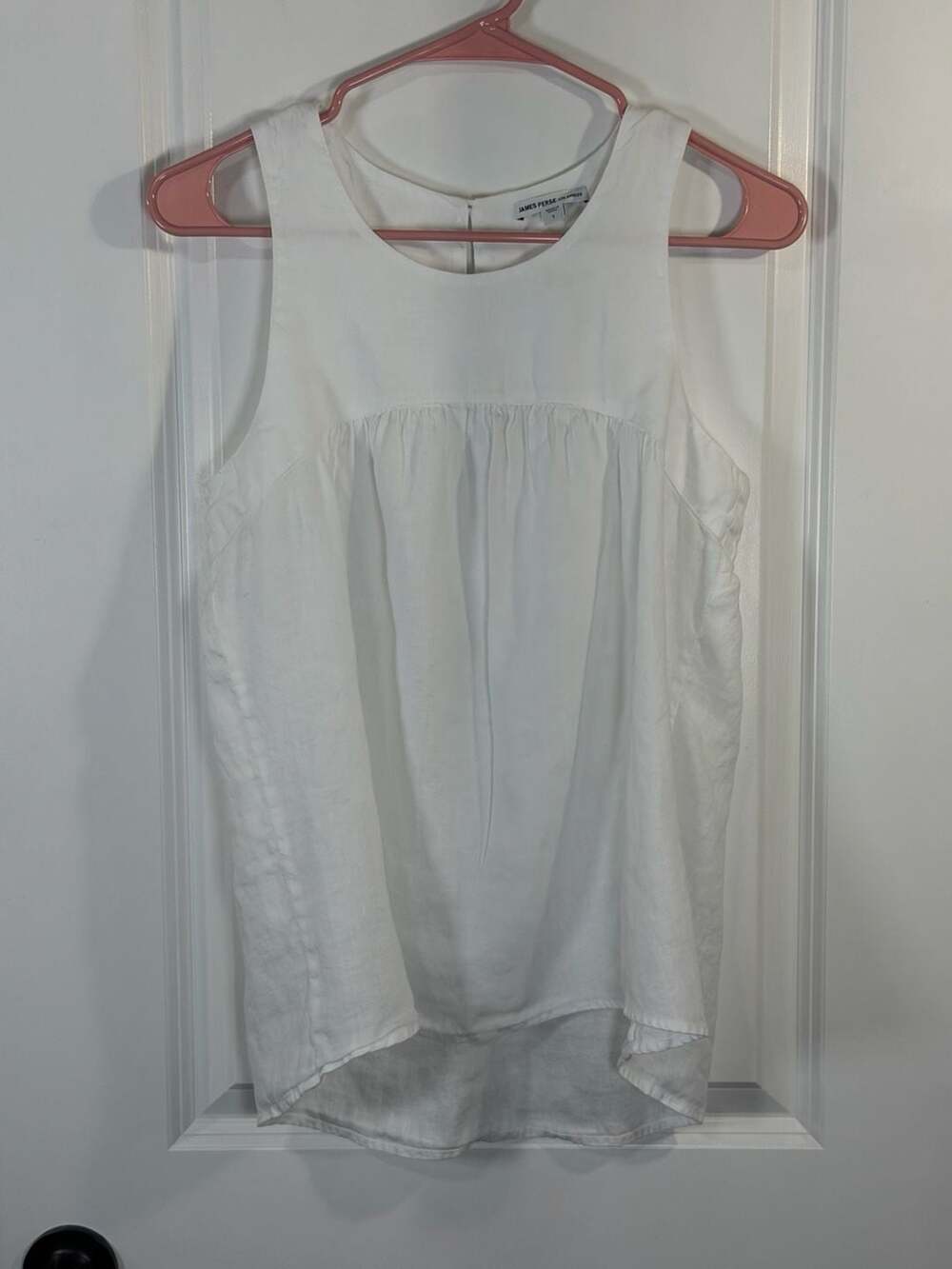James Perse WKO3848 White 100% Linen Sleeveless Babydoll Top Size 1